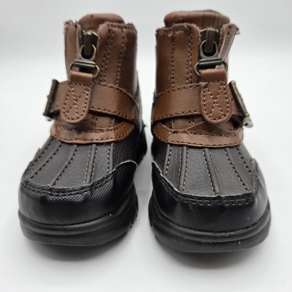 Polo Ralph Lauren Boys Country Mid Zip Duck Boots Brown Black Size 4 Toddler - Picture 3 of 11